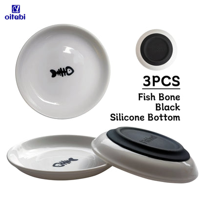 Oitabi 3PCS Cat Food Bowl, Ceramic Cat Bowls, Anti Whisker Fatigue Cats Bowl Set, Shallow Wide Kitten Plates for Food and Water