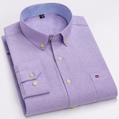 Men's Oxford Long Sleeve Shirt 100% Cotton Wrinkle Resistant & Breathable, Solid Plaid Striped Comfort Casual Button-down Shirts