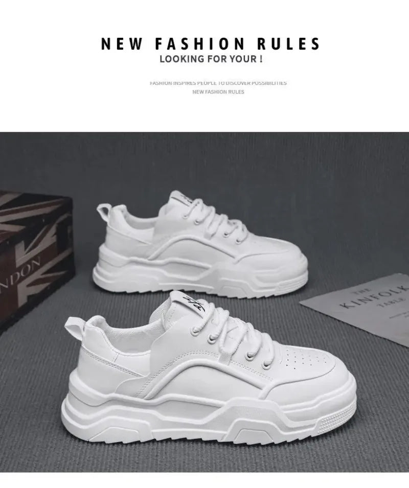 Sneakers for Men High Quality Leather Casual Shoes Thick-soled Vulcanized Shoes Lace Up Platform Tennis Shoes Chaussure Hommes