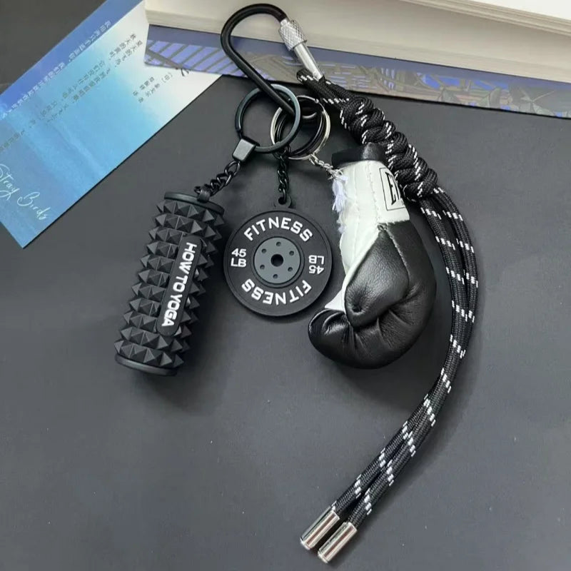 Mini Yoga Foam Roller Keychain Fashion DIY Boxing Gloves Dumbbell Keychain Sports Bag Pendant Fitness Enthusiast Gift