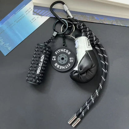 Mini Yoga Foam Roller Keychain Fashion DIY Boxing Gloves Dumbbell Keychain Sports Bag Pendant Fitness Enthusiast Gift