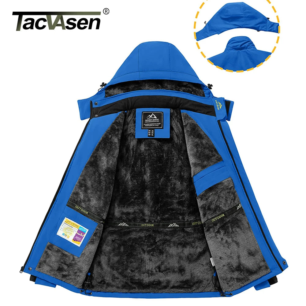 TACVASEN Men's Waterproof Ski Jacket Fleece Lining Warmth Parka Winter Snow Working Outdoors Hooded Coat Rain Shell Windbreaker