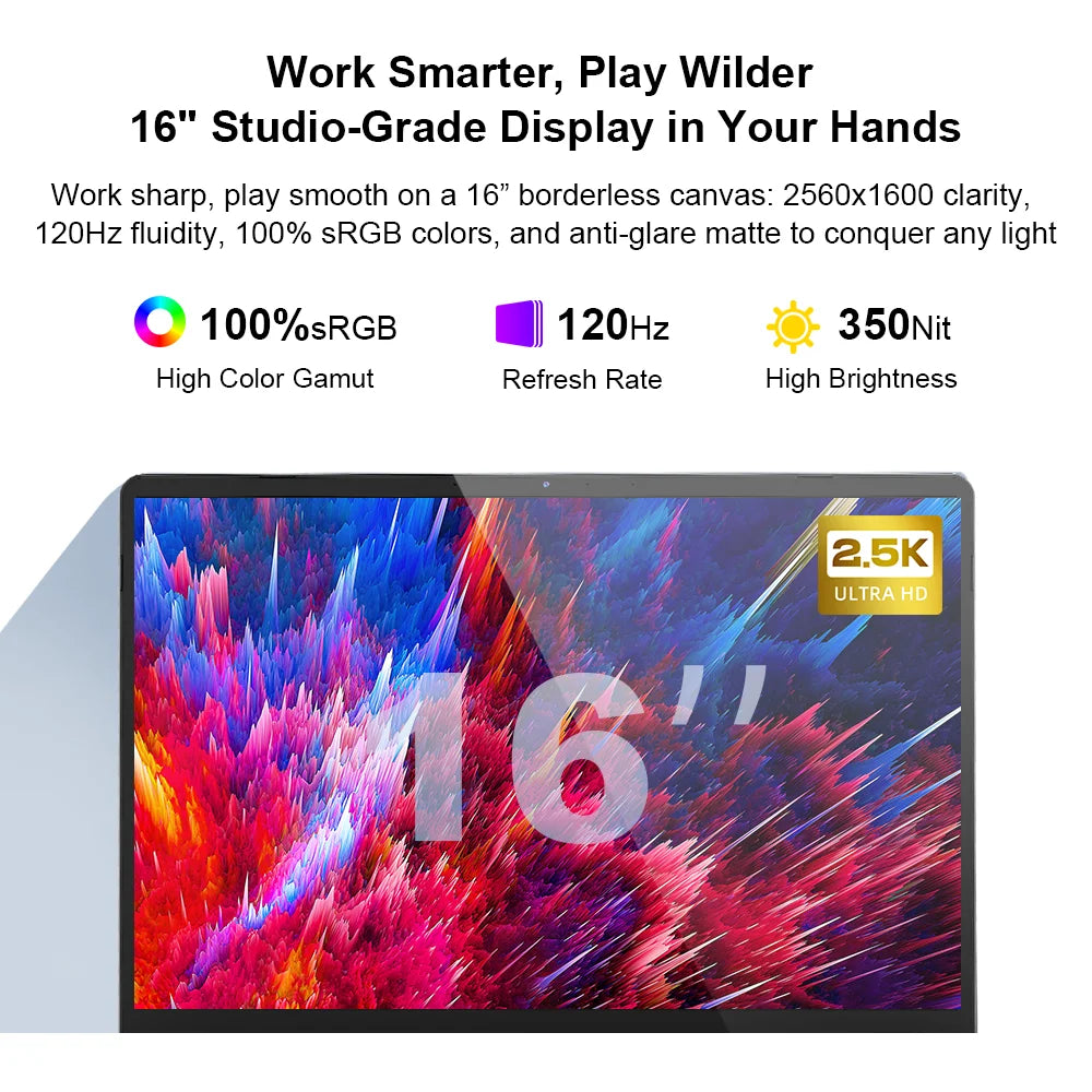 Ninkear A15 Pro Laptop AMD Ryzen 5,16 inch 120Hz 2560*1600 Display Screen 16GB 1TB Fingerprint Unlock Notebook Computer
