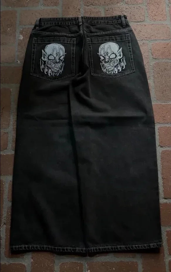 Gothic Halloween Scythe Grim Reaper Hip Hop Streetwear Jeans Men Women Retro Punk Print Traight Wide-leg Black Baggy Denim Pants