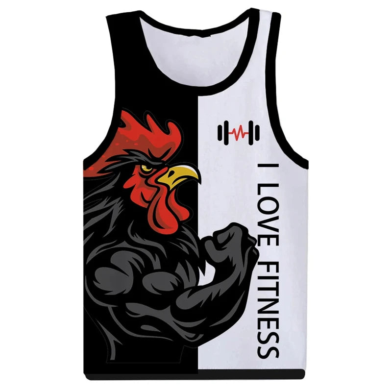 I Love Fitness Tank Tops Animal Letter 3D Print Men's Streetwear Hip Hop Oversized Gym Vest Harajuku Sleeveless Top Man Clothing