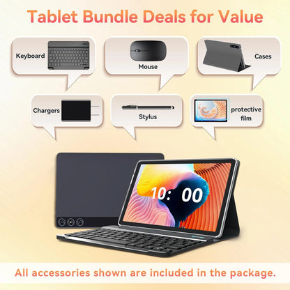 New 10.1 Inch Android 15 Tablet PC 12GB RAM 512GB ROM WiFi Bluetooth 7000mAh Battery HD Touch Screen With Free BT Keyboard CASE