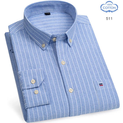 100% Pure Cotton Oxford Shirts for Men Long Sleeve Plaid Shirt Striped Male Business Checked Red Shirt Mans Designer Clothes 7XL