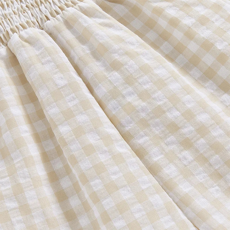 2025 Baby Girl Clothes Girl Cotton Overalls Ruffle Sleeve Strappy Gingham Checkered Romper Casual Loose Pants Outfit 0-4Y