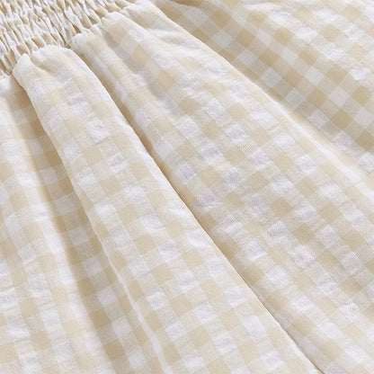 2025 Baby Girl Clothes Girl Cotton Overalls Ruffle Sleeve Strappy Gingham Checkered Romper Casual Loose Pants Outfit 0-4Y