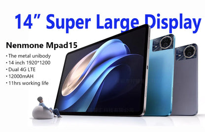 Mpad15 14 Inch Big Screen Android 15 Tablet PC 16gb+512GB Phone Call 5G WIFI Kids Pad tablet For Educational Online Class