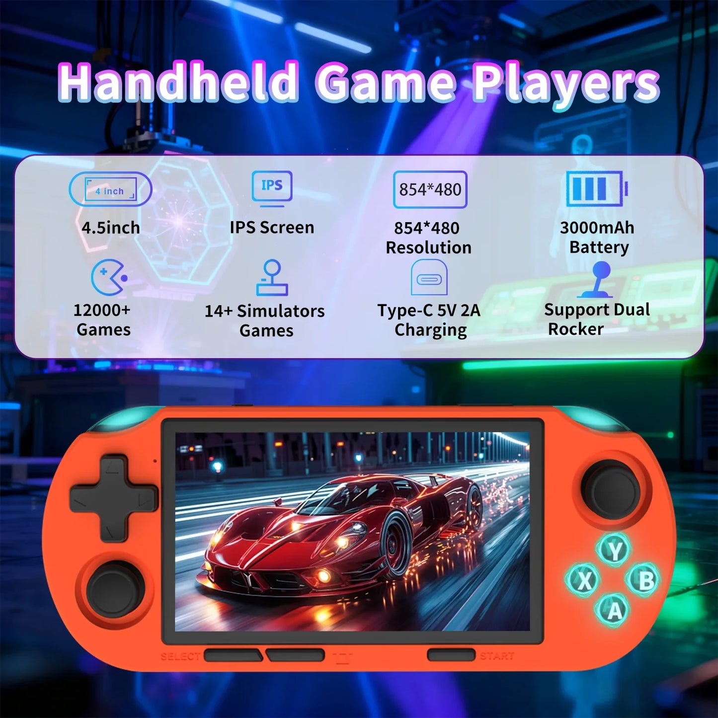 GAMINJA Handheld Retro Console – 4.5" IPS, 12,000+ Games