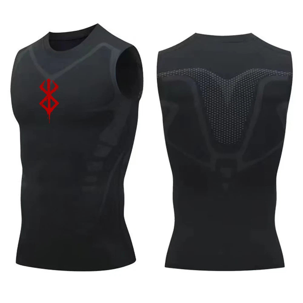 Compression Sleeveless Shirt Men Gym Fitness Basketball Sport Vest Manga Tight Tank Mesh Quick Drying Top Breathable Summer Male