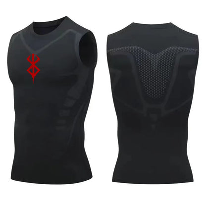 Compression Sleeveless Shirt Men Gym Fitness Basketball Sport Vest Manga Tight Tank Mesh Quick Drying Top Breathable Summer Male
