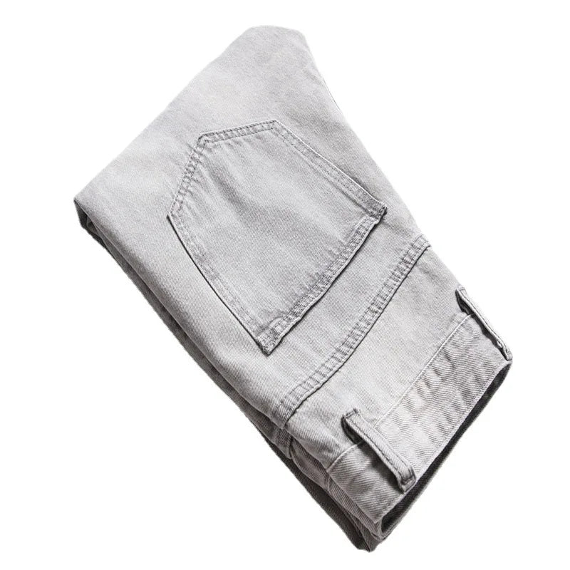 Light Gray Ripped Straight Jeans