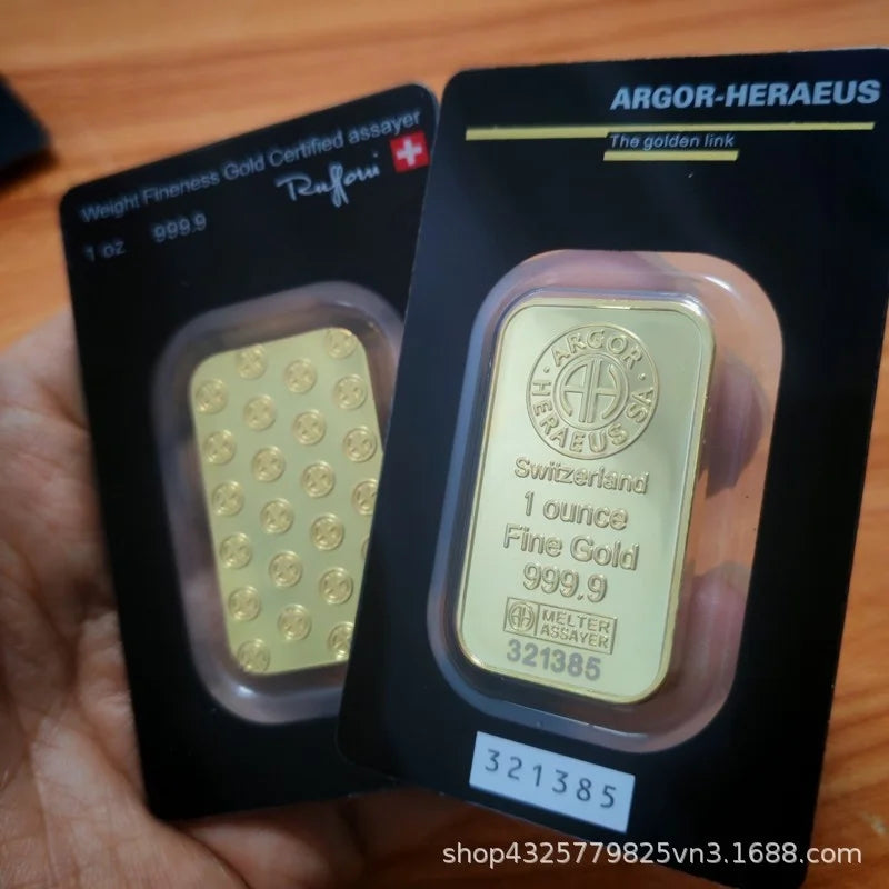 Gold Bar Replica 1oz 31g Brass Gold Plated With Serial Number Collectible Piece Home Display Desk Decor Gift For Collectors