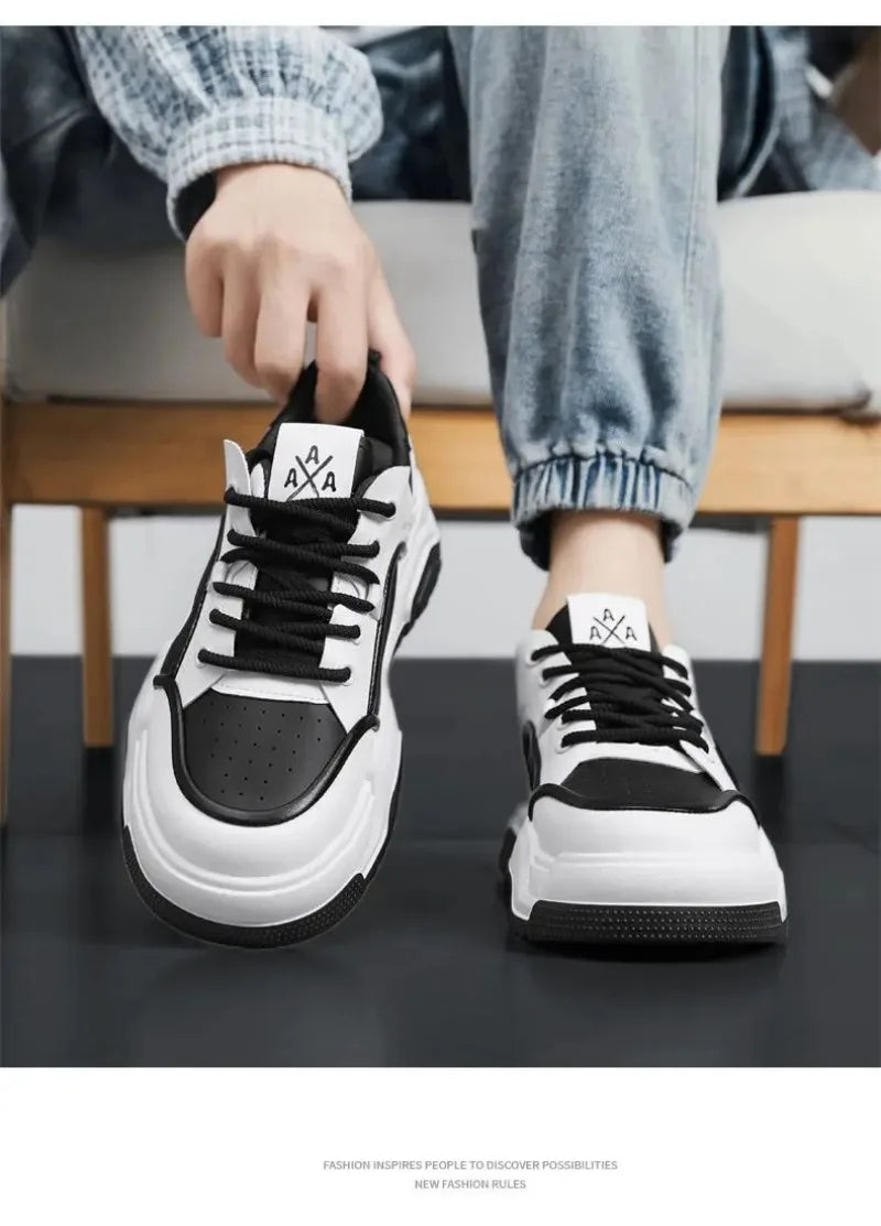 Sneakers for Men High Quality Leather Casual Shoes Thick-soled Vulcanized Shoes Lace Up Platform Tennis Shoes Chaussure Hommes