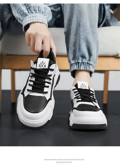 Sneakers for Men High Quality Leather Casual Shoes Thick-soled Vulcanized Shoes Lace Up Platform Tennis Shoes Chaussure Hommes
