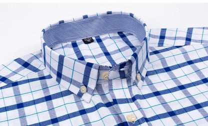 100% Pure Cotton Oxford Shirts for Men Long Sleeve Plaid Shirt Striped Male Business Checked Red Shirt Mans Designer Clothes 7XL
