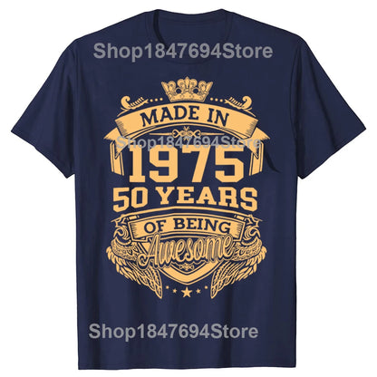 Funny Made in 1975 50 Years of Being Awesome Vintage 50th Birthday T-shirts Men Casual Tshirt Loose Oversized Streetwear T Shirt