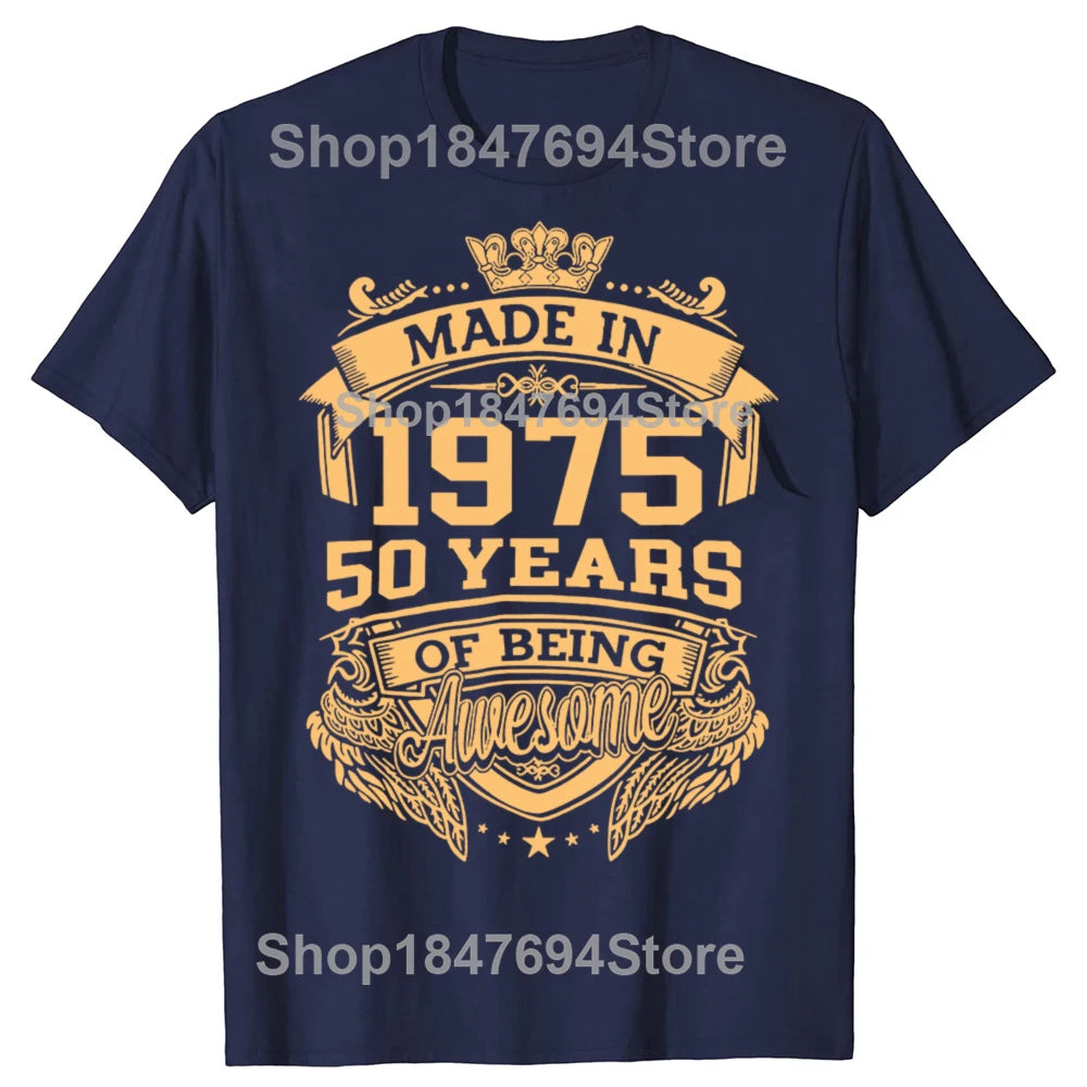 Funny Made in 1975 50 Years of Being Awesome Vintage 50th Birthday T-shirts Men Casual Tshirt Loose Oversized Streetwear T Shirt