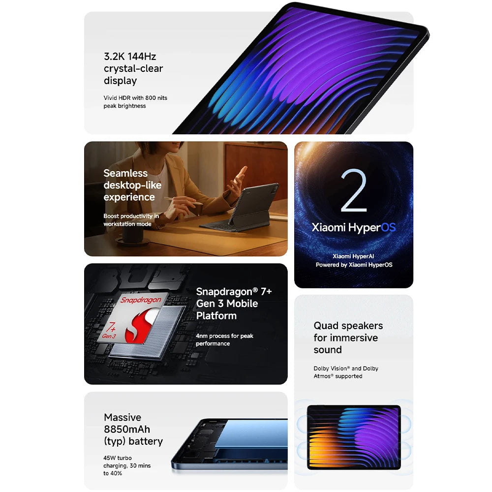 Global Version Xiaomi Pad 7 11.2‘’ 3.2K 144Hz Display 8850mAh Big Battery 13MP Real Camera Tablet PC Snapdragon 7+ Gen 3
