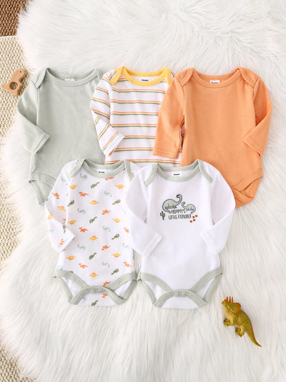 5-Pack Baby Boy Long Sleeve Onesies – Cotton (0-9M)