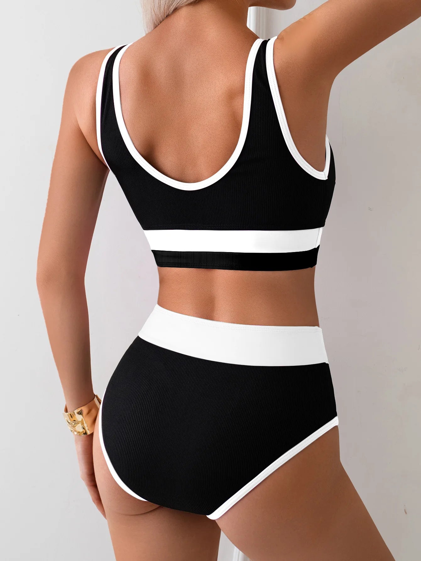 Vintage Black Pink Patchwork Bikini Set 2025 Women Sports Push Up High Waist Swimsuit Summer Bathing Suit Pool 2 Piece Swimwear