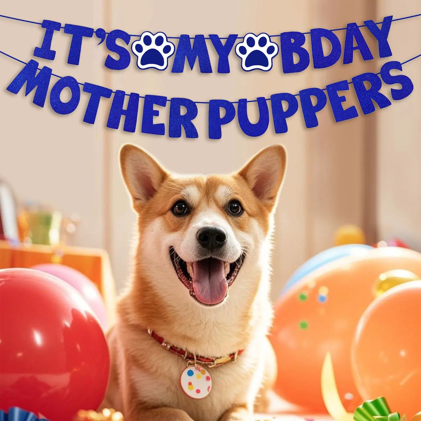 It's My Bday Motherpuppers, Funny Dog Birthday Banner, Paw Party Bunting Sign, Puppy Dog Pennant Decor