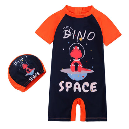 2025 Toddler Children Swimwear Suit Print UV Kids Boys Girls Summer Beach Clothes 2Pcs Cap+Bathing Swimming Diving Swimsuit