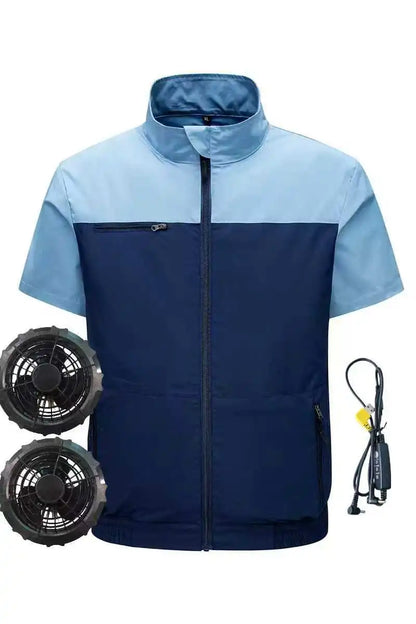 New men's smart cooling workwear with built-in fans, 360° circulating airflow, lightweight and breathable, suitable for hiking,