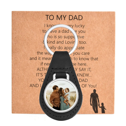 Vnox Custom Fathers Day Gift for Dad Grandpa, Black PU Leather Keychains with Custimized Photo Image Metal Plate Key Chain