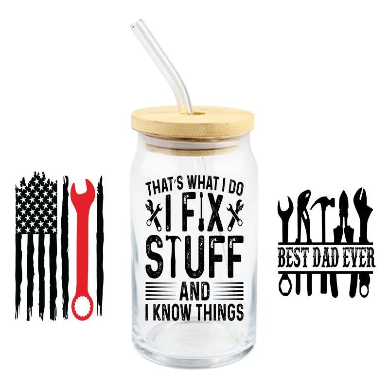 Father's Day UV DTF 3D DIY Cartoon Patter Transfer Sticker Wraps Cup High Quality Durable Waterproof Decals