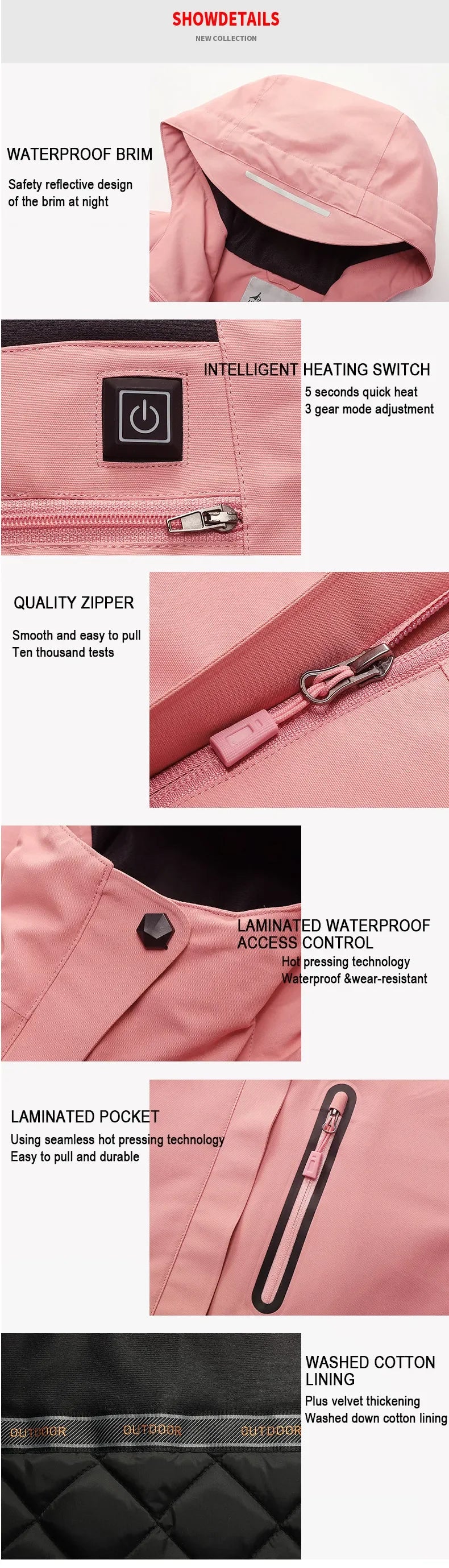 Smart Heated Jacket Waterproof Men 3 Areas Heated Vest For Women Winter Outdoor Sports Coat Warm Heating Coat Motorcycle Jacket