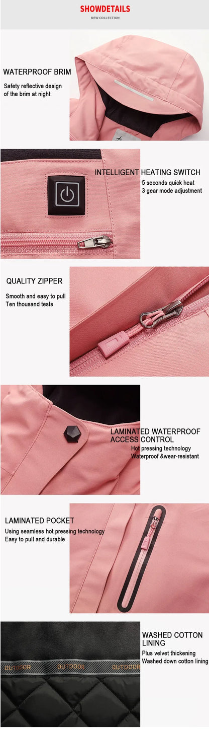 Smart Heated Jacket Waterproof Men 3 Areas Heated Vest For Women Winter Outdoor Sports Coat Warm Heating Coat Motorcycle Jacket