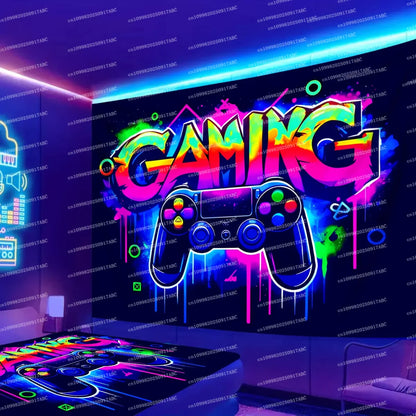 Game Tapestry Gaming Neon Tapestry Handle Dazzle Gaming Bedroom Gaming Room Decoration Game Live Background Wall Home Tapestry