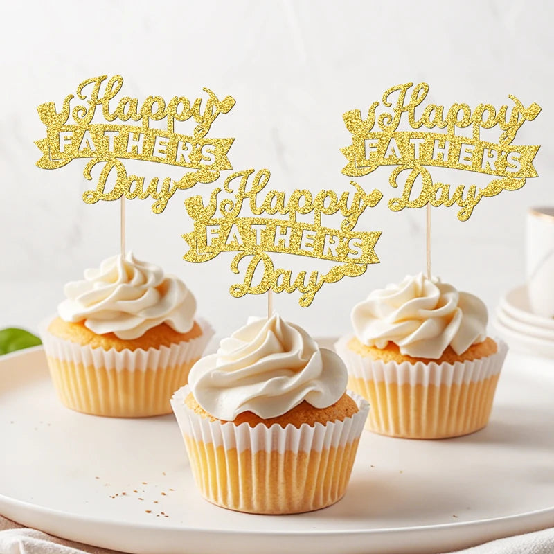 YOMDID 24Pcs Happy Father's Day Cake Toppers Father's Day Cupcake Toppers Picks Birthday Cake Decor Cake Decorating Supplies