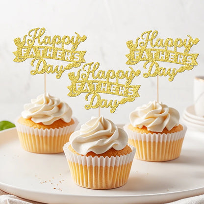 YOMDID 24Pcs Happy Father's Day Cake Toppers Father's Day Cupcake Toppers Picks Birthday Cake Decor Cake Decorating Supplies