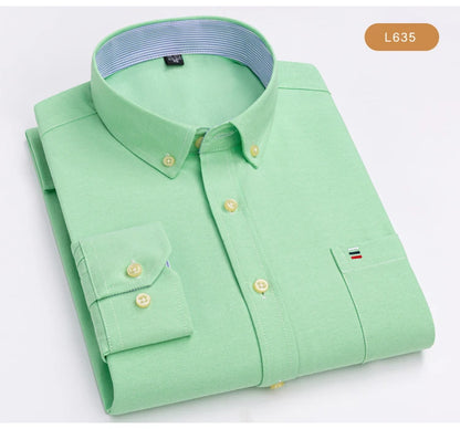Men's Oxford Long Sleeve Shirt 100% Cotton Wrinkle Resistant & Breathable, Solid Plaid Striped Comfort Casual Button-down Shirts