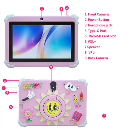 2025 New 7 Inch Cartoon Pattern Kids' tablet Quad Core 4GB+64GB ROM Android 13 Learning Education Games Tablets Children's Gifts