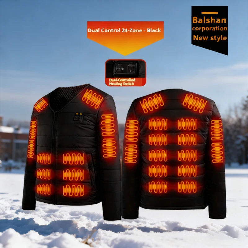 Smart Heating Cotton Jacket V-Neck Inner Wear 24 Zones Electric Thermal Insulation Clothes Motorcycle Riding Vest Heat Retention