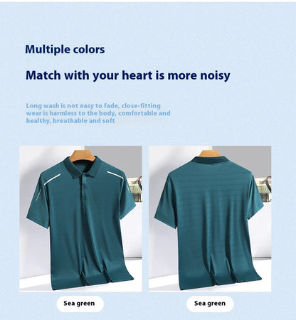 Summer Ice Silk Polo Top Short sleeved Polo Collar Quick Drying Sports Shirt Trendy and Fashionable Thin Breathable T-shirt