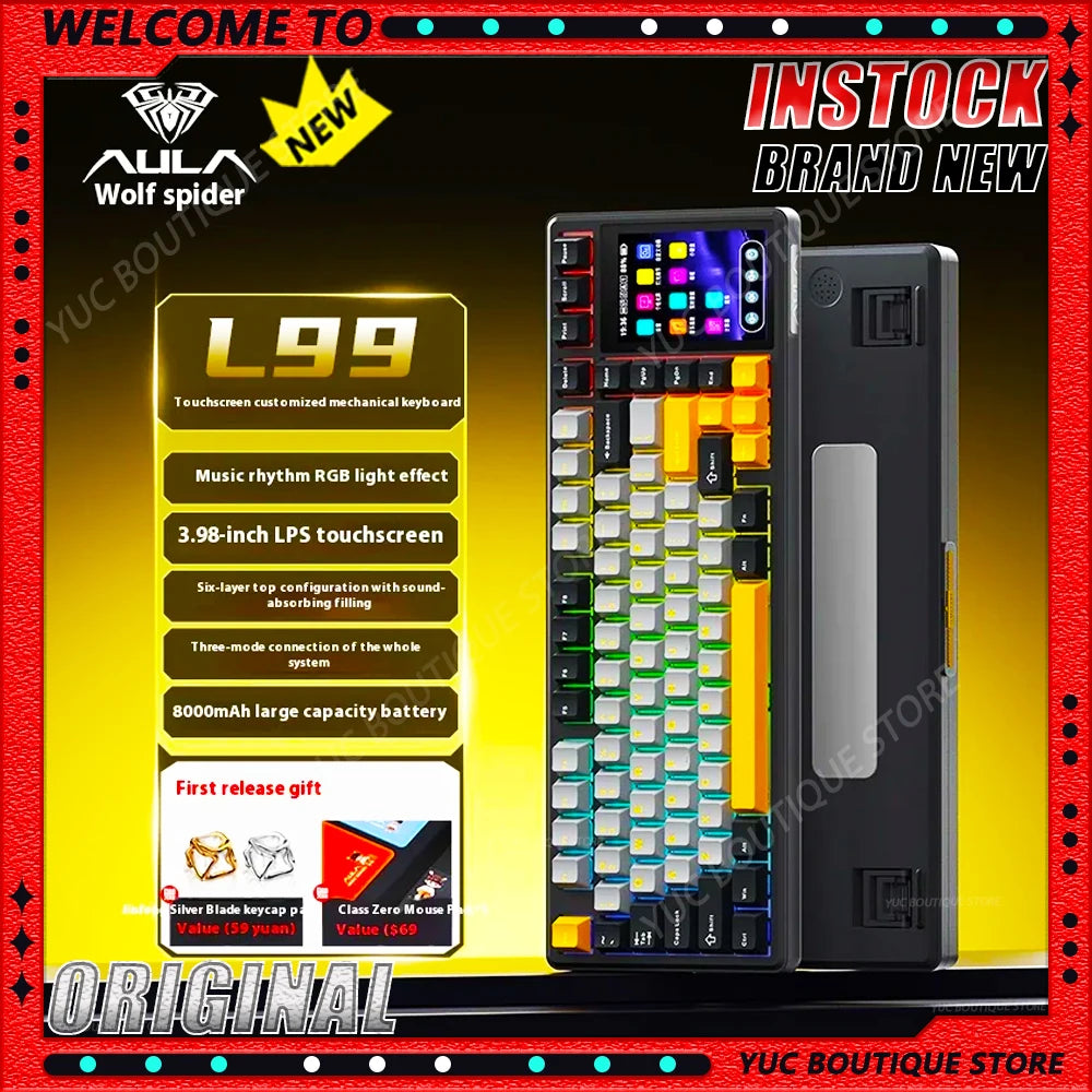 New AULA L99 Wireless 3-mode Keyboard Screen Display Gaming Mechanical Keyboard Touch Office Gaming PC Gaming Dedicated Keyboard