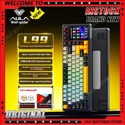 New AULA L99 Wireless 3-mode Keyboard Screen Display Gaming Mechanical Keyboard Touch Office Gaming PC Gaming Dedicated Keyboard