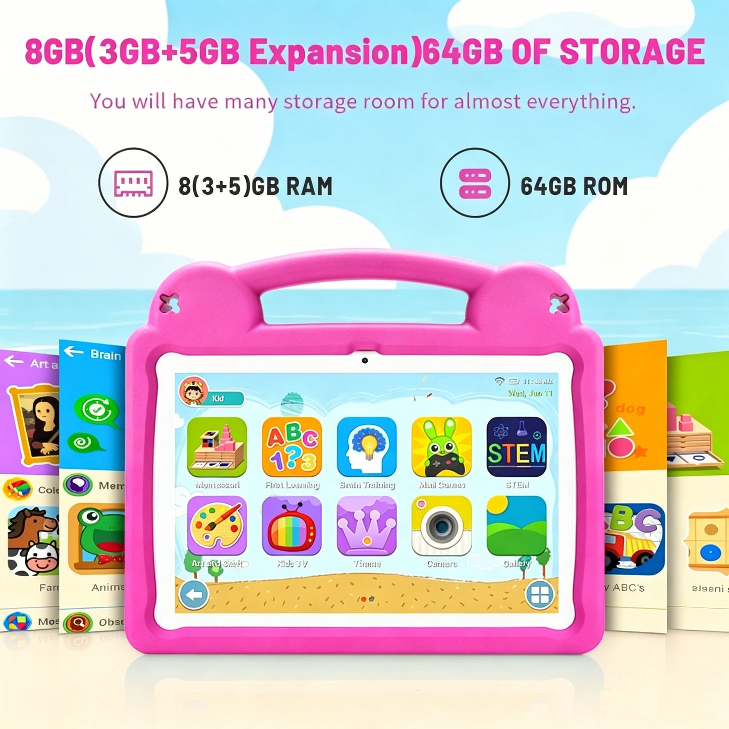 ANRY R16Pro Kids Tablet 10 Inch Android 15 Tablet 8GB(3+5GB) 64GB ROM Dual Camera Learning Education Tablet PC Gift for Children