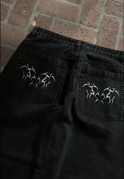 Gothic Halloween Scythe Grim Reaper Hip Hop Streetwear Jeans Men Women Retro Punk Print Traight Wide-leg Black Baggy Denim Pants