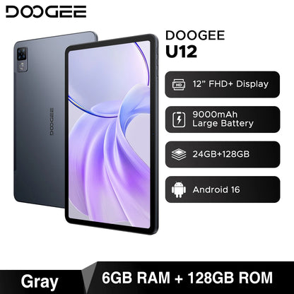 DOOGEE U12 Tablet PC Android 16 Gemini AI 12'' FHD+ Screen 24GB RAM 128GB 9000mAh Large Battery 7.8mm Ultra-thin Smart Pad