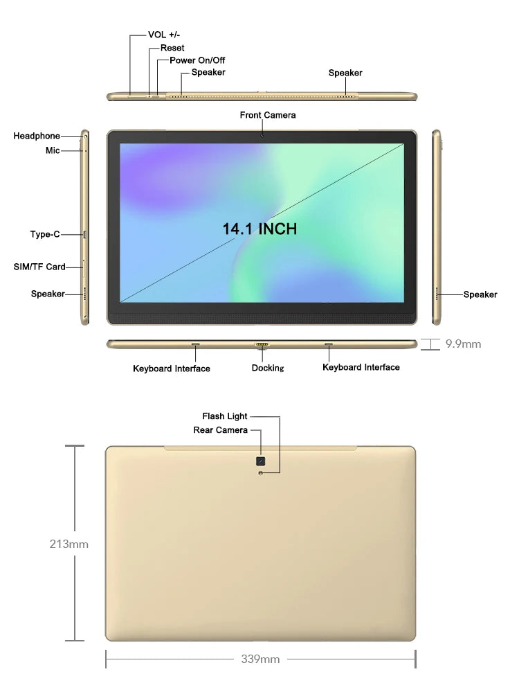 Global Version 14 Inch 1920x1080 IPS Big Screen Tablet PC 5+13MP Camera 12+256GB Deca-Core планшет 2 IN 1 Tablets Android Laptop