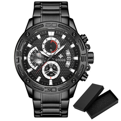 Fashion Men Watches Wwoor Top Brand Luxury Gold Full Stainless Steel Quartz Watch Waterproof Sport Chronograph Relogio Masculino