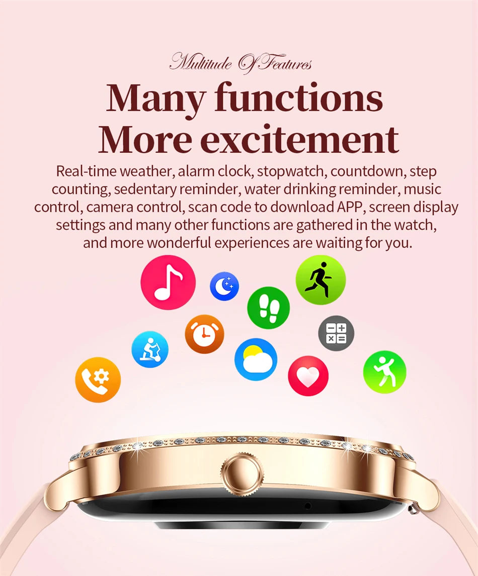 2026 Fashion Women Smart Watch Bluetooth Call Custom Watch Face Fitness Tracker IP68 Waterproof Smartwatch Woman for Android IOS