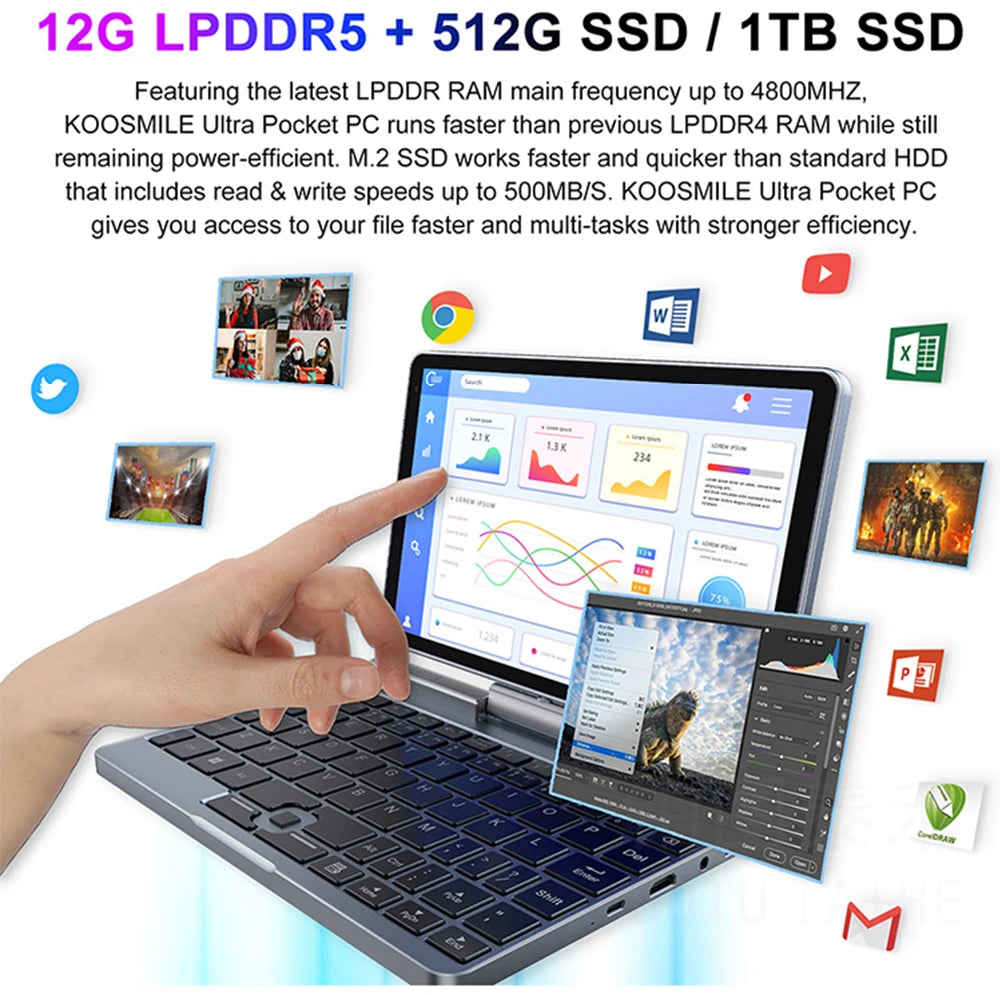 CRELANDER P8 Mini Gaming Laptop 8 Inch Touch Screen Intel Alder Lake N150 12GB DDR5 Windows 11 WiFi 6 Small Pocket Laptop